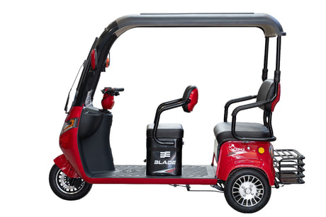 Blade, Triciclu electric pentru 2 persoane BLADE CAB X3, 1200W, 25 km/h, autonomie pana la 70 km, baterie 72V 20Ah, cu acoperis, Rosu/Negru, 1, atomico.ro