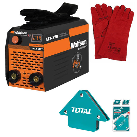Produse, Aparat de sudura WOLFSON ATX-270, MMA 120A, Invertor tehnologie inalta + Manusi de sudura, Coltare magnetice sudura, 1, atomico.ro