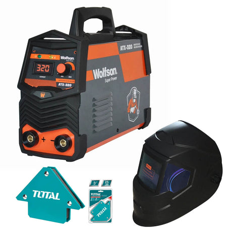 Produse, Aparat de sudura cu electrod Wolfson ATX-320 - MMA Inverter, 140Ah + Masca de sudura automata, coltare magnetice de sudura, 1, atomico.ro