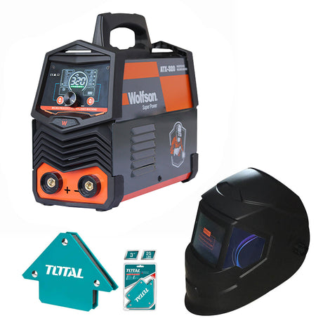 Aparate de sudura cu electrod (MMA tip invertor), Aparat de sudura cu electrod Wolfson ATX-320 cu Inverter 2 in 1 MMA si LIFT-TIG, 140Ah + Masca de sudura automata, coltare magnetice de sudura, 1, atomico.ro