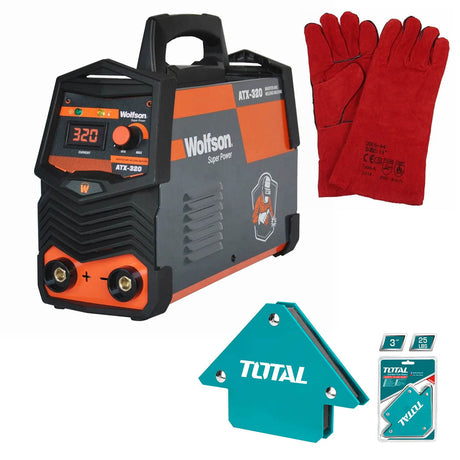 Aparate de sudura cu electrod (MMA tip invertor), Aparat de sudura cu electrod Wolfson ATX-320 - MMA Inverter, 140Ah + Manusi de sudura, coltare magnetice de sudura, 1, atomico.ro