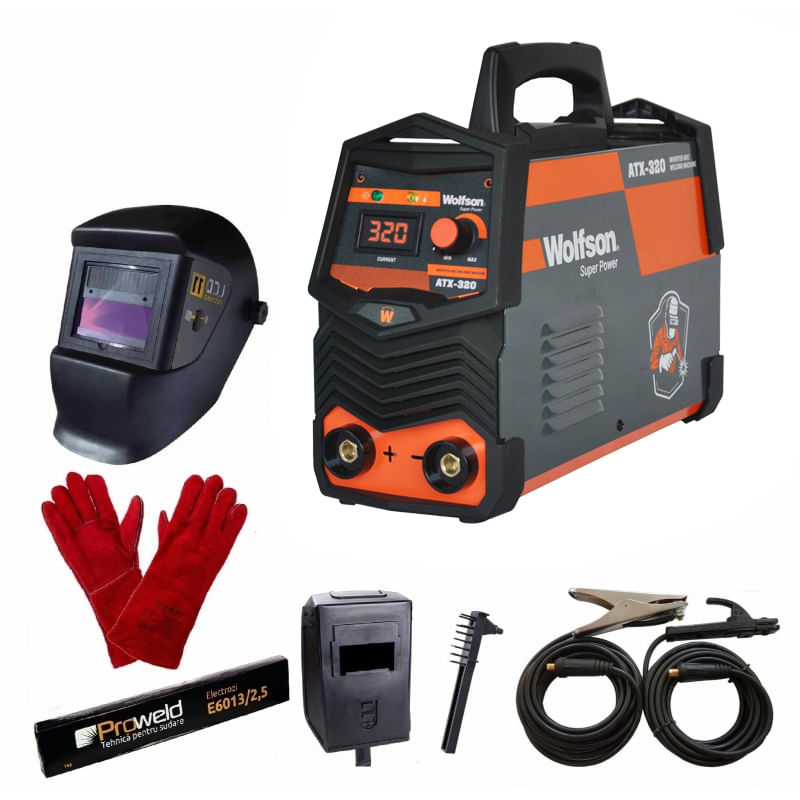 Aparat de sudura cu electrod WOLFSON ATX-320 - MMA, 140Ah + masca automata + manusi + electrozi, 1, atomico.ro
