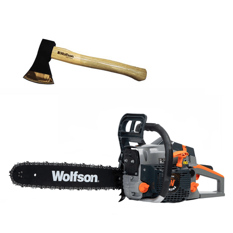 Oferta Zilei, Drujba pe benzina WOLFSON STX-580, 2.6CP, 52CC, 2 lame + 2 lanturi + toporisca Wolfson 600g, 1, atomico.ro