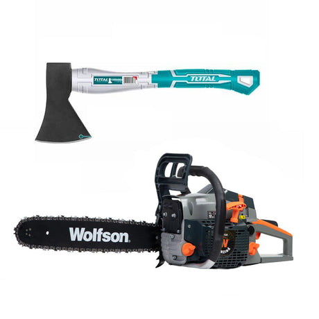 Oferta Zilei, Drujba pe benzina WOLFSON STX-580, 2.6CP, 52CC, 2 lame + 2 lanturi + toporisca Total 600g, 1, atomico.ro