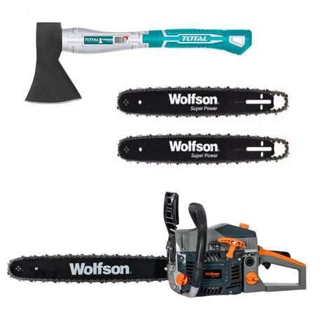 Oferta Zilei, Drujba pe benzina WOLFSON STX-620, 3.5CP, 58CC, 2 lame, 2 lanturi + toporisca Total 600g, 1, atomico.ro