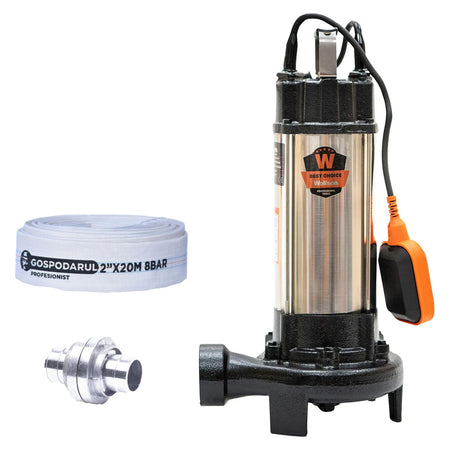 Wolfson, Pompa submersibila apa murdara cu tocator si flotor Wolfson WQW-1500D-F PRO + furtun 20m + cuple, 1, atomico.ro