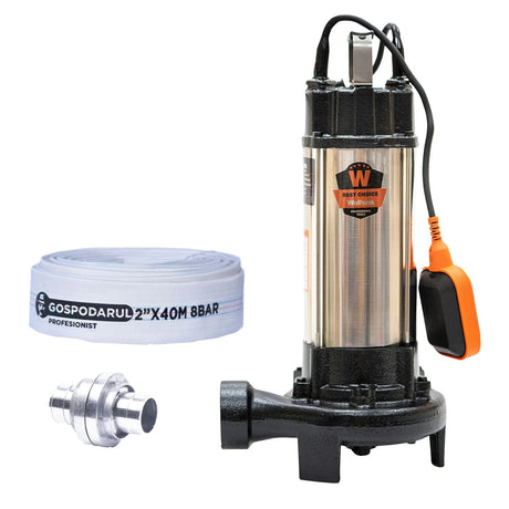 Wolfson, Pompa submersibila apa murdara cu tocator si flotor Wolfson WQW-1500D-F PRO + furtun 40m + cuple, 1, atomico.ro