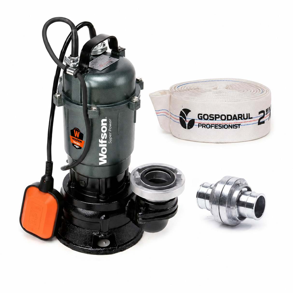 Pompa submersibila apa murdara cu tocator Wolfson TP-3300T, 1500W, 2", 10000 l/h + furtun PVC panzat tip pompieri 2" 20m, 50mm, cuple incluse, 1, atomico.ro