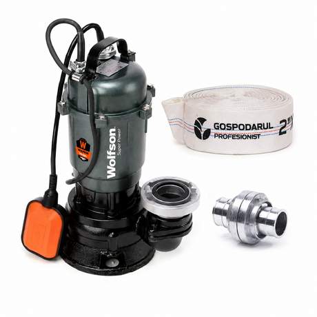 PromoVARA, Pompa submersibila apa murdara cu tocator Wolfson TP-3300T, 1500W, 2", 10000 l/h + furtun PVC panzat tip pompieri 2" 20m, 50mm, cuple incluse, 1, atomico.ro