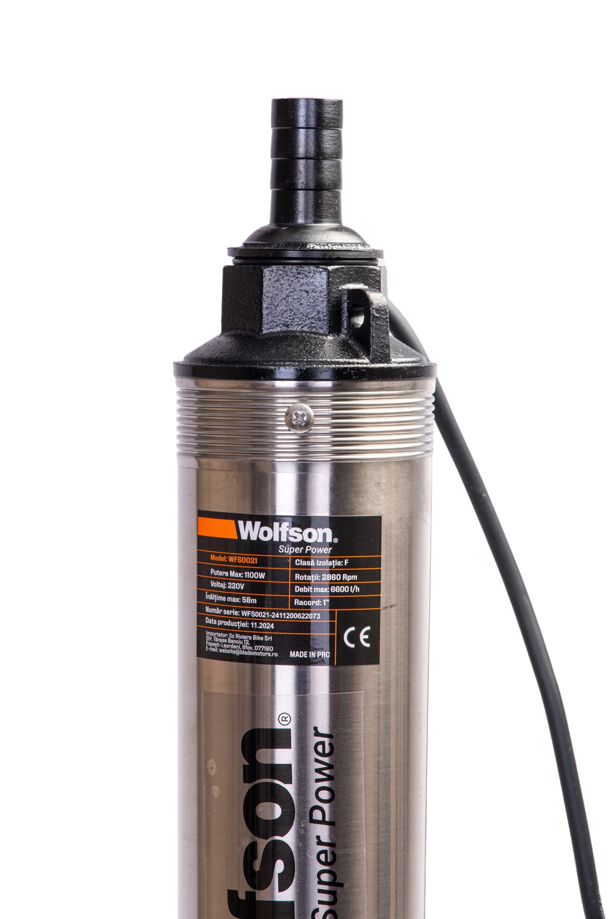 Pompa submersibila apa curata 1100W, WOLFSON PM-1500-8, 8 turbine, cablu 25m, 6600L/h, inaltime max pompare 58m, diametru 100mm, motor capsulat, 4, atomico.ro