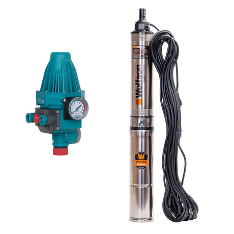 Pompe Submersibile Apa Curata, Pompa submersibila apa curata 1100W, WOLFSON PM-1500-8, 8 turbine, cablu 25m, 6600L/h + Presostat Total, 1, atomico.ro