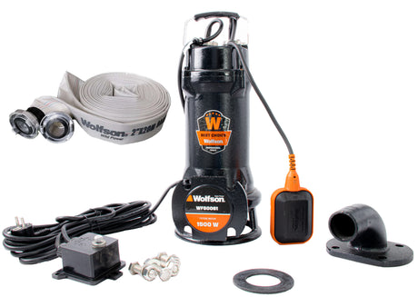 Pompe apa murdara cu tocator, Pompa submersibila profesionala cu tocator Wolfson pentru apa murdara PWT-7500-F, 1500W, debit max 1800l/h - 2 + Furtun pompieri, 1, atomico.ro