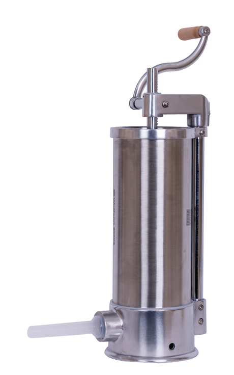 Masini de facut carnati, Masina manuala de umplut carnati Wolfson Home K2070SV 6 kg, corp inox si aluminiu, 6 palnii, actionare cu cremaliera, montaj vertical, 1, atomico.ro