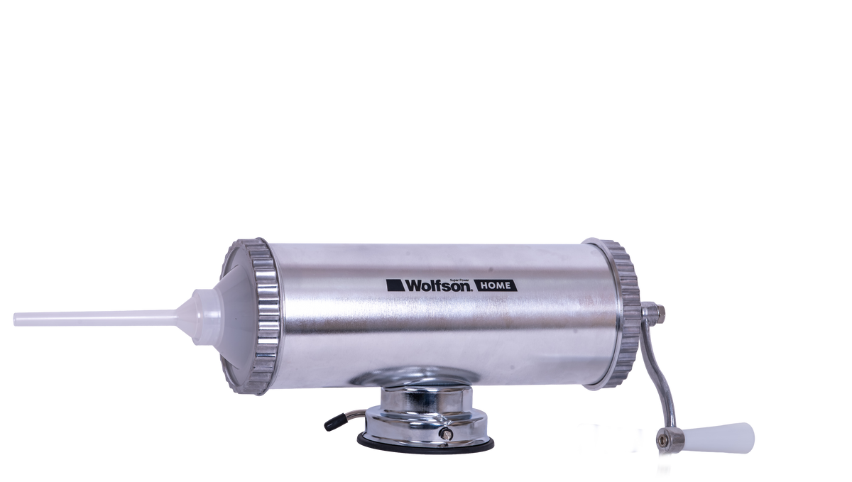 Masina manuala de umplut carnati Wolfson Home K2005A, 3 kg, corp aluminiu, cu ventuza, 5 palnii, montaj orizontal, 2, atomico.ro