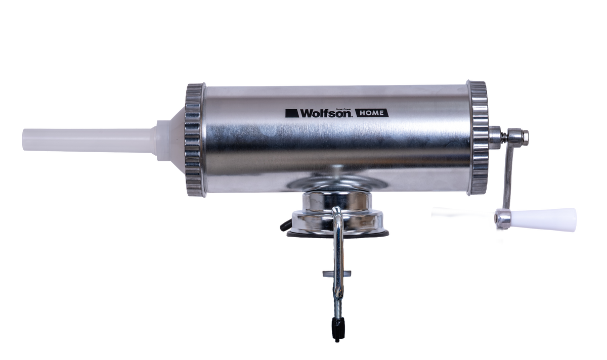 Masina manuala de umplut carnati Wolfson Home K2005A, 3 kg, corp aluminiu, cu ventuza, 5 palnii, montaj orizontal, 5, atomico.ro