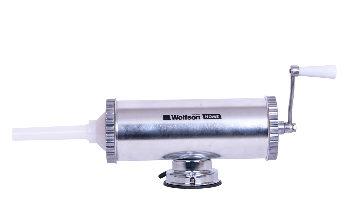 Masina manuala de umplut carnati Wolfson Home K2005A, 3 kg, corp aluminiu, cu ventuza, 5 palnii, montaj orizontal, 6, atomico.ro