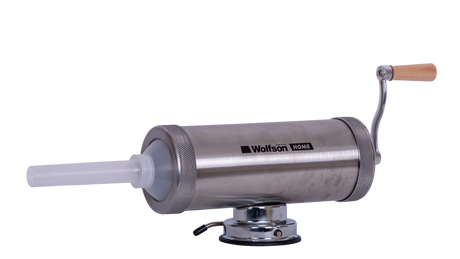Masini de facut carnati, Masina manuala de umplut carnati Wolfson Home K2005S, 3 kg, corp inox, cu ventuza, 5 palnii, montaj orizontal, 6, atomico.ro