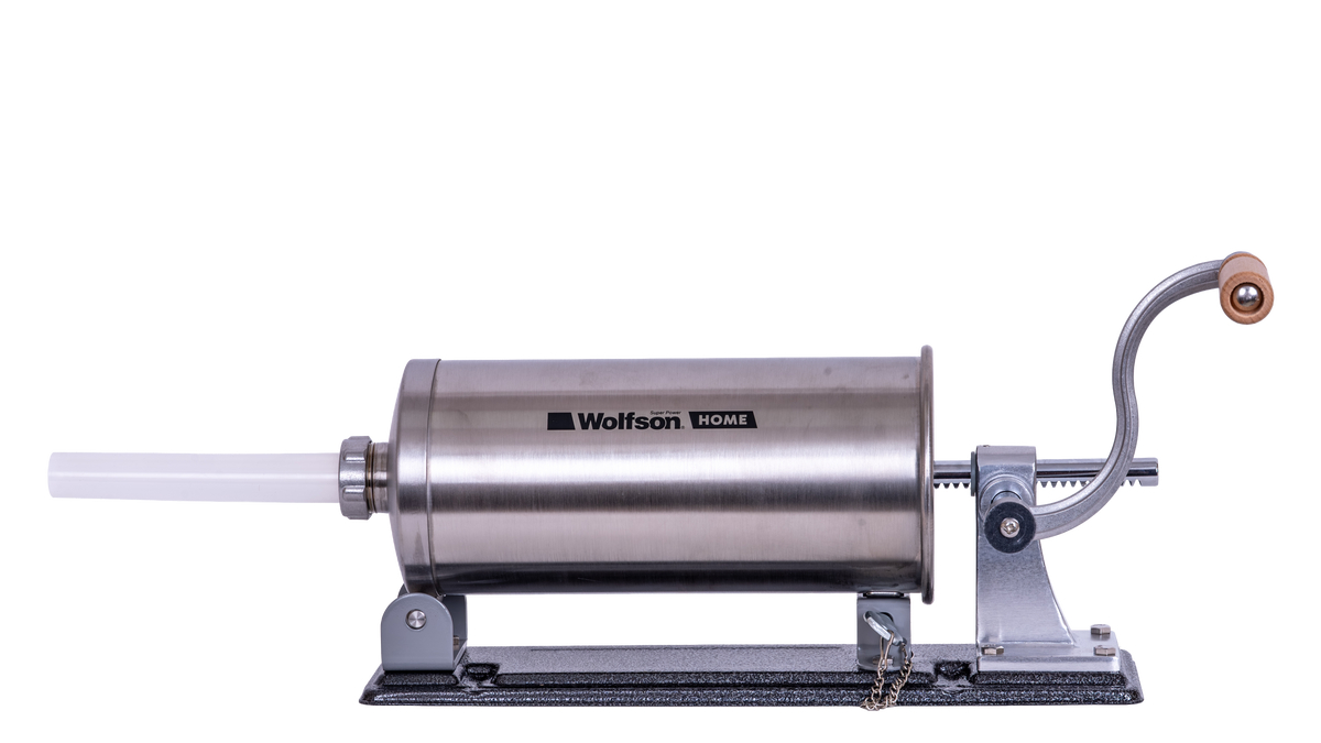 Masina manuala de umplut carnati Wolfson Home K2006PA, 3 kg, corp inox, 5 palnii, actionare cu cremaliera, montaj orizontal, 2, atomico.ro