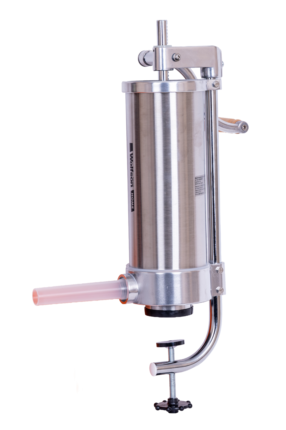 Masina manuala de umplut carnati Wolfson Home K2006VS 3 kg, corp inox si aluminiu, 5 palnii, actionare cu cremaliera, montaj vertical, 1, atomico.ro
