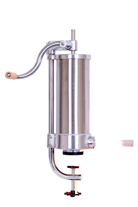 Masini de facut carnati, Masina manuala de umplut carnati Wolfson Home K2006VS 3 kg, corp inox si aluminiu, 5 palnii, actionare cu cremaliera, montaj vertical, 3, atomico.ro