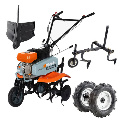 Motosape si motocultoare, Motosapa pe benzina Wolfson Imperio, 7CP, 212cc, latime de lucru 80cm, cu roti de transport + rarita reglabila si prasitoare cu roata, 1, atomico.ro