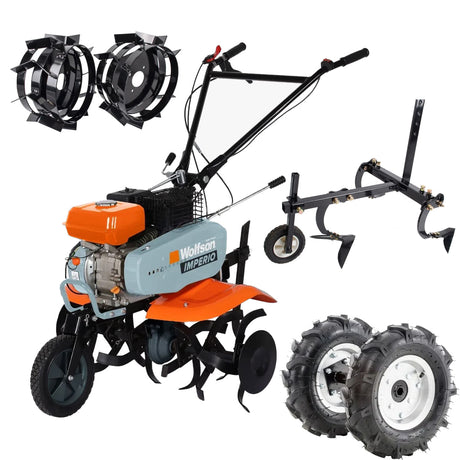 Motosape si motocultoare, Motosapa pe benzina Wolfson Imperio, 7CP, 212cc, latime de lucru 80cm, cu roti de transport + roti metalice si prasitoare cu roata, 1, atomico.ro