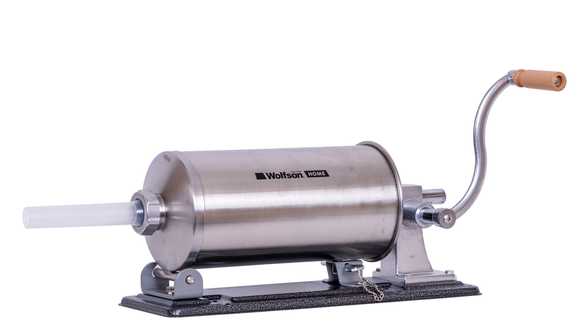 Masina manuala de umplut carnati Wolfson Home K2010PA 6 kg, corp inox si aluminiu, 5 palnii, actionare cu cremaliera, montaj orizontal, 4, atomico.ro