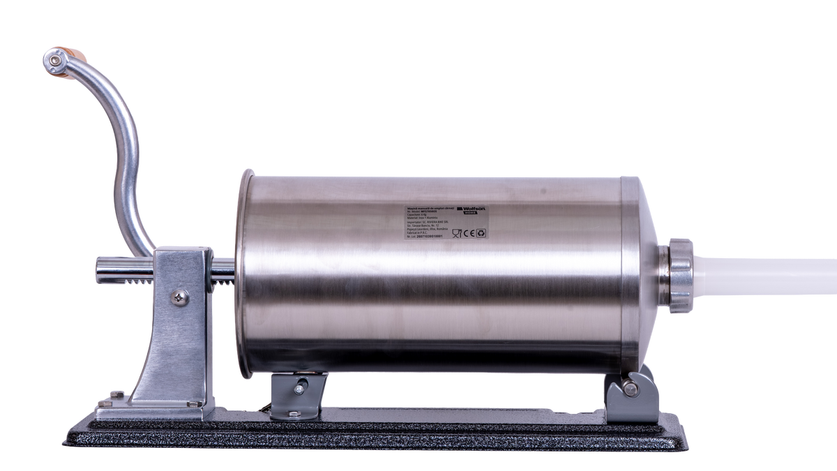 Masina manuala de umplut carnati Wolfson Home K2010PA 6 kg, corp inox si aluminiu, 5 palnii, actionare cu cremaliera, montaj orizontal, 5, atomico.ro