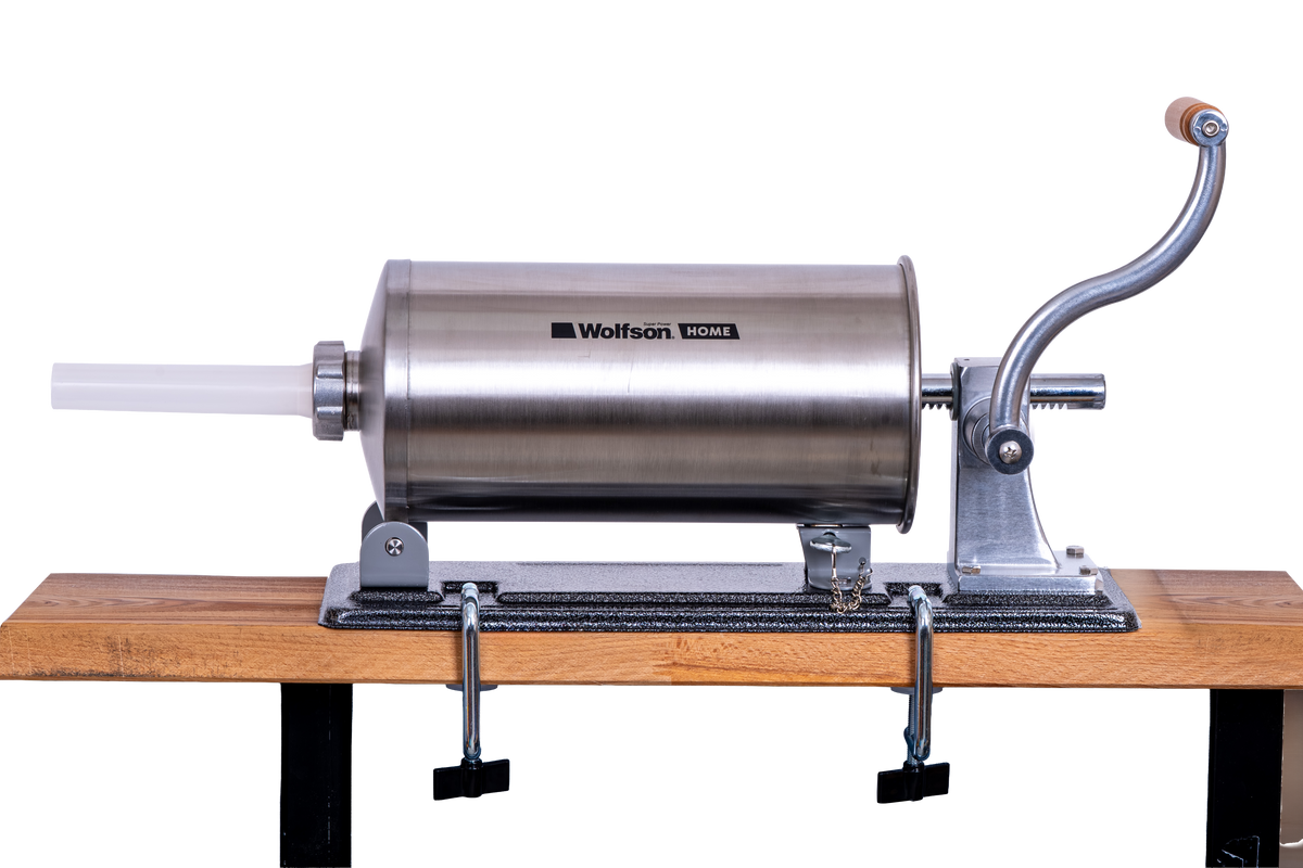 Masina manuala de umplut carnati Wolfson Home K2010PA 6 kg, corp inox si aluminiu, 5 palnii, actionare cu cremaliera, montaj orizontal, 10, atomico.ro