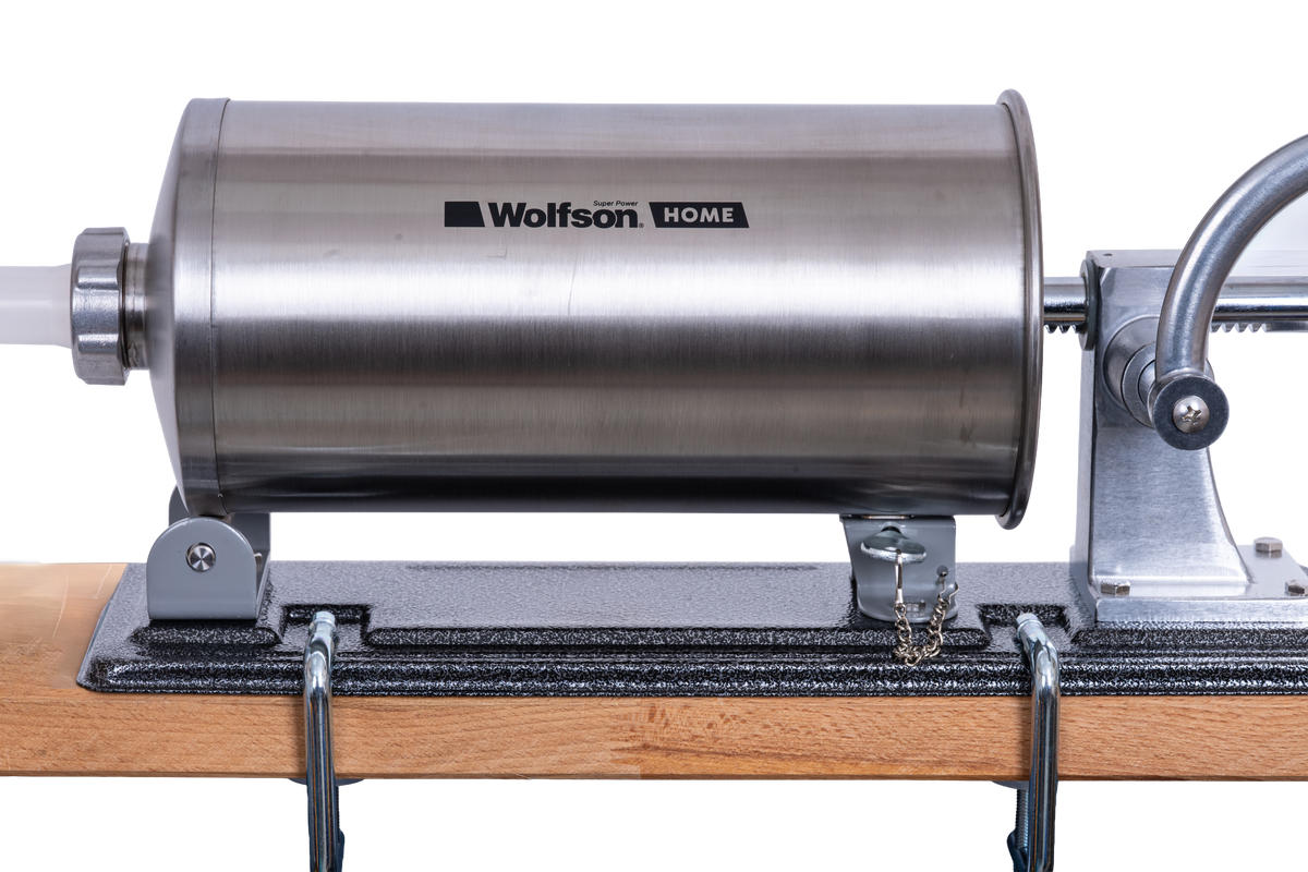 Masina manuala de umplut carnati Wolfson Home K2010PA 6 kg, corp inox si aluminiu, 5 palnii, actionare cu cremaliera, montaj orizontal, 2, atomico.ro