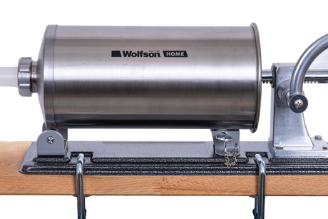Masini de facut carnati, Masina manuala de umplut carnati Wolfson Home K2010PA 6 kg, corp inox si aluminiu, 5 palnii, actionare cu cremaliera, montaj orizontal, 2, atomico.ro