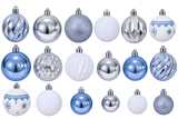 WOLFSON - SET GLOBURI DE CRACIUN, ALB+ARGINTIU+BLEU, Ø5-7CM, PLASTIC, SET 62 BUCATI