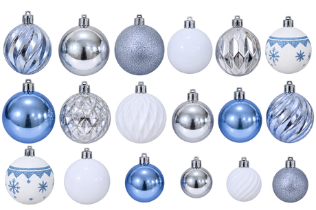 Brazi și ornamente de Crăciun, WOLFSON - SET GLOBURI DE CRACIUN, ALB+ARGINTIU+BLEU, Ø5-7CM, PLASTIC, SET 62 BUCATI, 1, atomico.ro