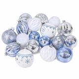WOLFSON - SET GLOBURI DE CRACIUN, ALB+ARGINTIU+BLEU, Ø5-7CM, PLASTIC, SET 62 BUCATI