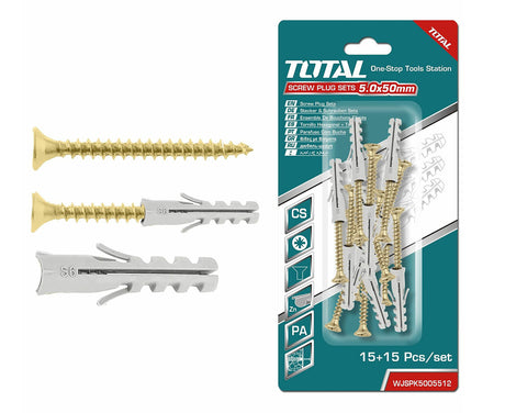 Accesorii scule electrice TOTAL, Set dibluri cu suruburi  TOTAL - 10 buc - ST5.0x50mm, atomico.ro