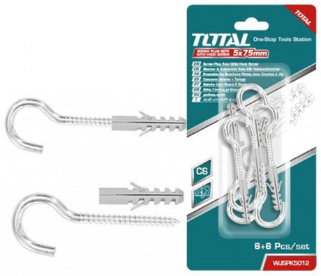 Accesorii scule electrice TOTAL, Set dibluri cu suruburi tip carlig TOTAL - 6buc, atomico.ro