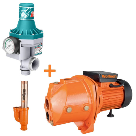 Pompe Suprafata, Pompa de suprafata apa curata cu ejector Wolfson JET-100E, 800W, 3200 l/h cu presostat automat Total, atomico.ro