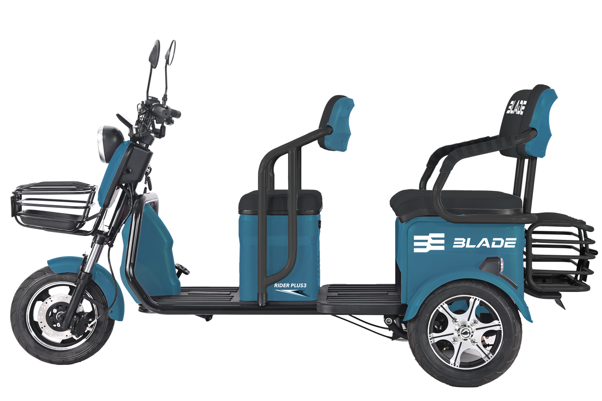 Triciclu electric Blade TRIP X2 2000 W, 25 km/h, autonomie pana la 70 km, baterie plumb- acid 72 V 20 Ah, greutate maxima 160  kg, Fara permis, albastru-negru, 1, atomico.ro