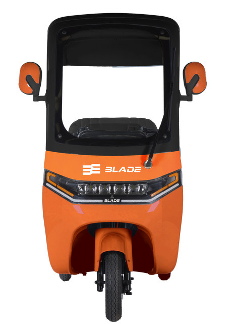 Tricicluri electrice, Triciclu electric pentru 2 persoane BLADE CAB X3, 1200W, 25 km/h, autonomie pana la 70 km, baterie 72V 20Ah, cu acoperis, Portocaliu/Negru, 2, atomico.ro