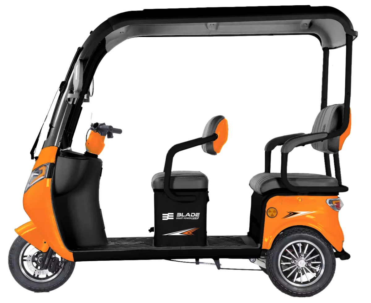 Triciclu electric pentru 2 persoane BLADE CAB X3, 1200W, 25 km/h, autonomie pana la 70 km, baterie 72V 20Ah, cu acoperis, Portocaliu/Negru, 1, atomico.ro