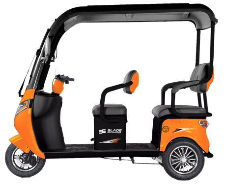 Tricicluri electrice, Triciclu electric pentru 2 persoane BLADE CAB X3, 1200W, 25 km/h, autonomie pana la 70 km, baterie 72V 20Ah, cu acoperis, Portocaliu/Negru, 1, atomico.ro