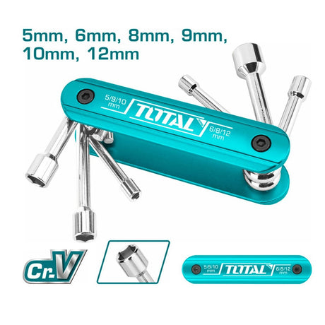 Chei auto - mecanica, Set 6 chei tubulare Total cu maner Cr-V+AL, 5mm, 6mm, 8mm, 9mm, 10mm, 12mm, atomico.ro