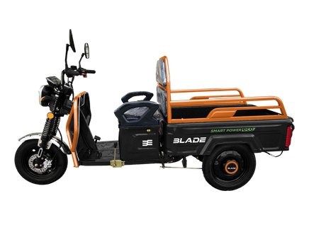 Tricicluri electrice, Triciclu Cargo electric BLADE Active R6 1300W, 25 km/h, autonomie pana la 50 km, baterie plumb-acid 72 V/20 Ah, capacitate maxima 500 kg, fara permis, culoare negru-portocaliu, 1, atomico.ro