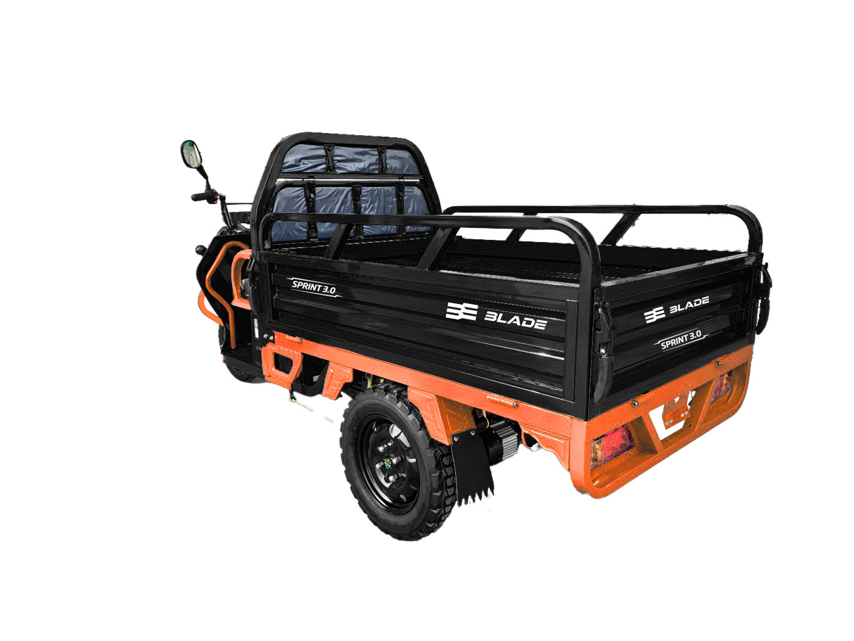 Triciclu Cargo electric BLADE Sprint 3.0 - 2000W, 25 km/h, autonomie pana la 70 km, baterie plumb-acid 72V 45Ah, capacitate maxima 600 kg, fara permis, culoare negru+portocaliu, 3, atomico.ro