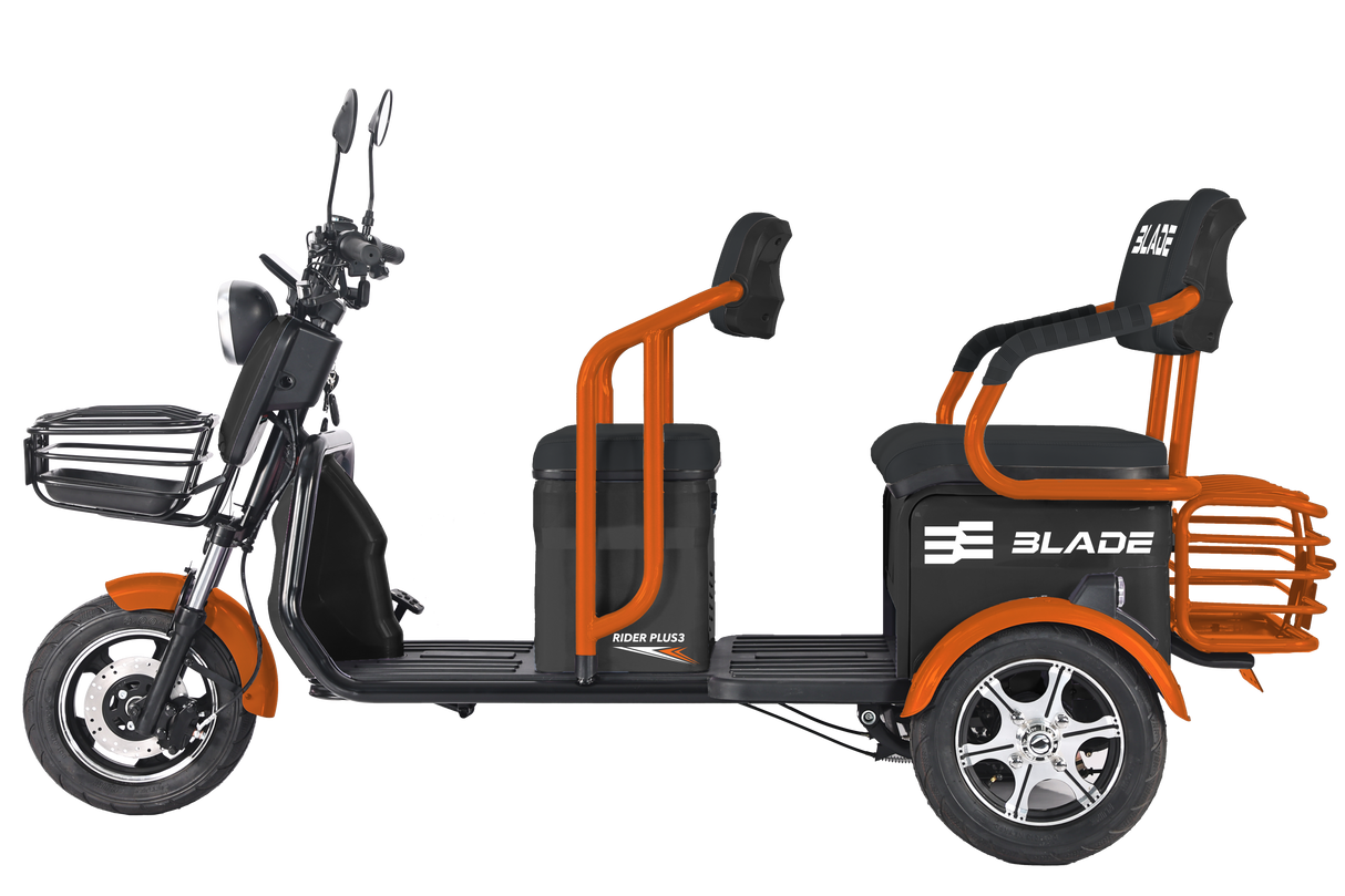 Triciclu electric Blade TRIP X2 2000 W, 25 km/h, autonomie pana la 70 km, baterie plumb- acid 72 V 20 Ah, greutate maxima 160  kg, Fara permis, negru-portocaliu, 1, atomico.ro