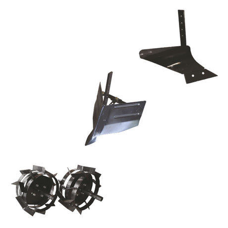 Accesorii si consumabile motosape, Pachet de accesorii motocultor, plug de arat, plug de bilonat, roti metalice 4.00-8, atomico.ro