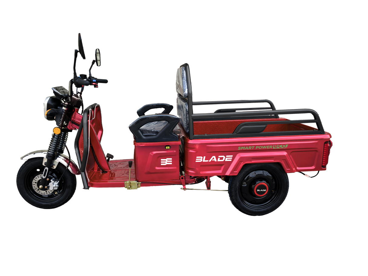 Triciclu Cargo electric BLADE Active R6 1300W, 25 km/h, autonomie pana la 50 km, baterie plumb-acid 72 V/20 Ah, capacitate maxima 500 kg, fara permis, culoare rosu, 1, atomico.ro