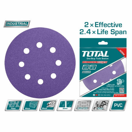 Accesorii scule electrice TOTAL, Disc hartie abraziva TOTAL 125mm -P40,P60,P80,P120, atomico.ro