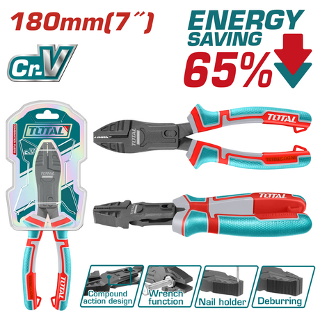 Scule si unelte de mana, Cleste multifunctional TOTAL 7"/180 mm, Cr-V, teflon, maner TPR, 4, atomico.ro