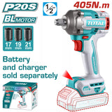 Masina de insurubat cu impact TOTAL, 20V, 405Nm, 1/2" (nu include acumulator)